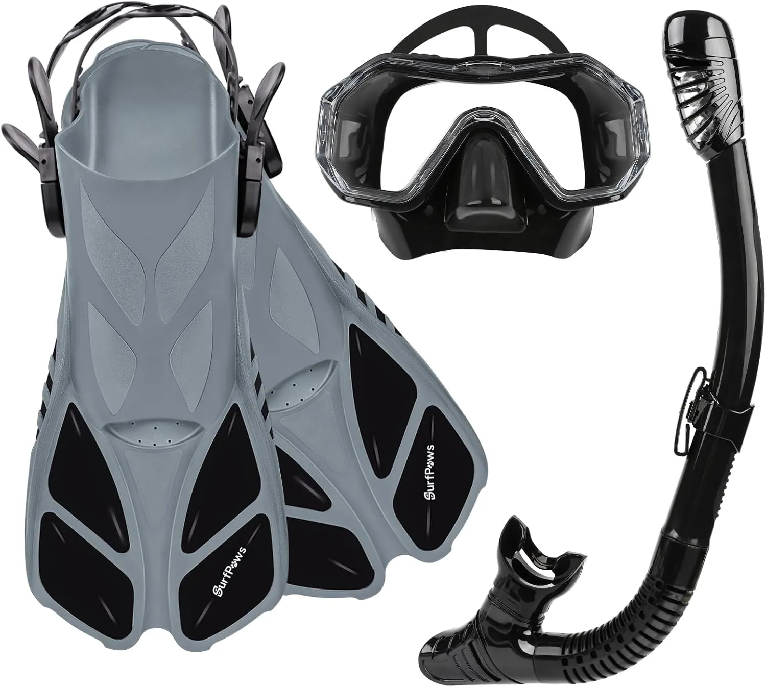 Snorkeling Gear Set - Adjustable Short Fins, Anti-Fog Mask, 3-Piece Dry Top Snorkel, Travel Size with Gear Bag for Adults, Men, Women, Swimming, Diving, Snorkeling
