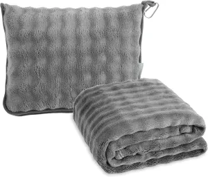 SOCHOW Travel Blanket for Airplane Train and Car, Soft Travel Blanket or Pillow 2 in 1 Compact with Portable Bag Pillowcase, Flight Blanket with Luggage Sleeve and Backpack Clip, Grey