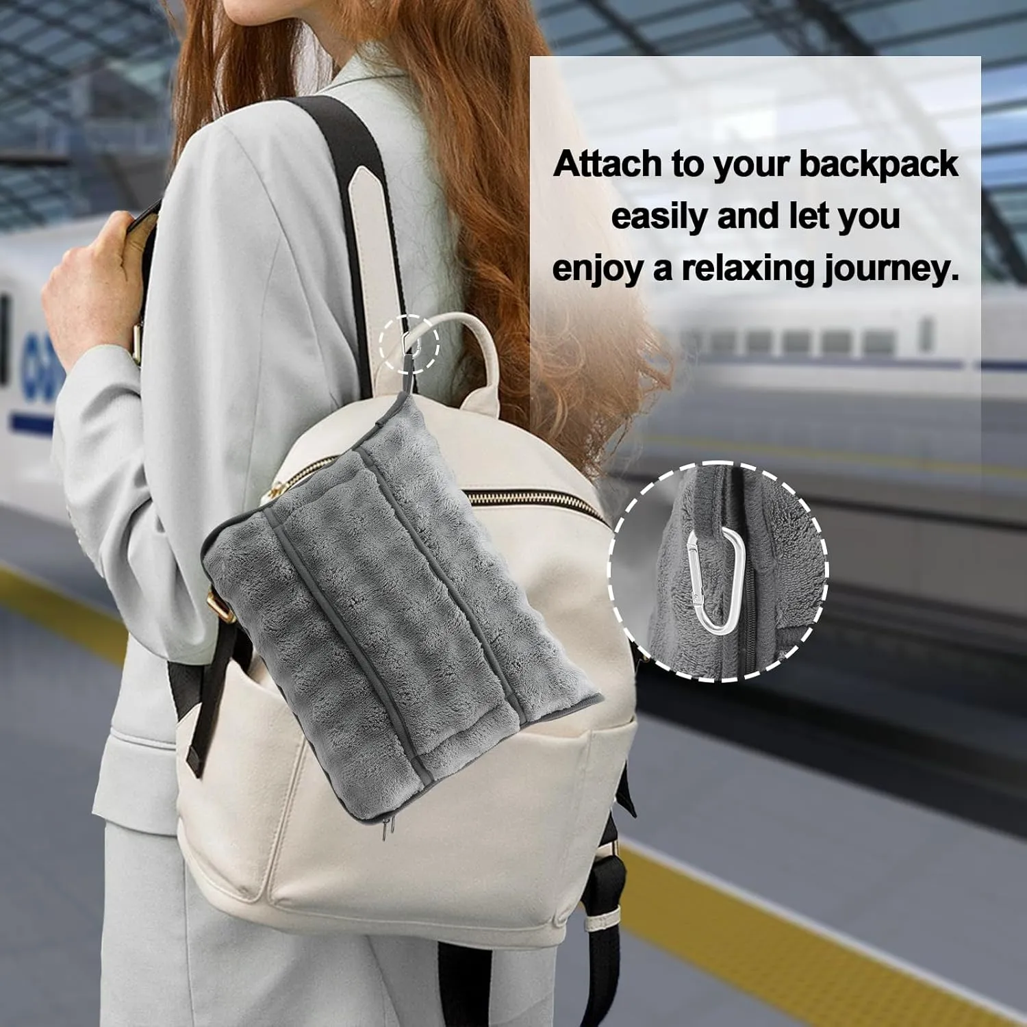 SOCHOW Travel Blanket for Airplane Train and Car, Soft Travel Blanket or Pillow 2 in 1 Compact with Portable Bag Pillowcase, Flight Blanket with Luggage Sleeve and Backpack Clip, Grey