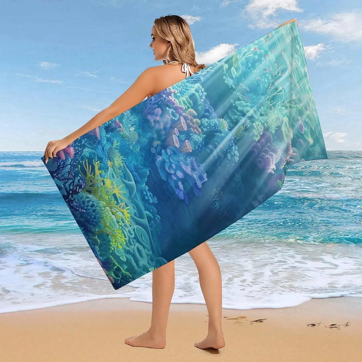 Soft Blanket Custom Yoga Mat Sea World for Shower Adventures, Large Easy Pack, Made in The USA, 61.4x30.8 Inch, Microfiber Thin, Girls Trip Gifts