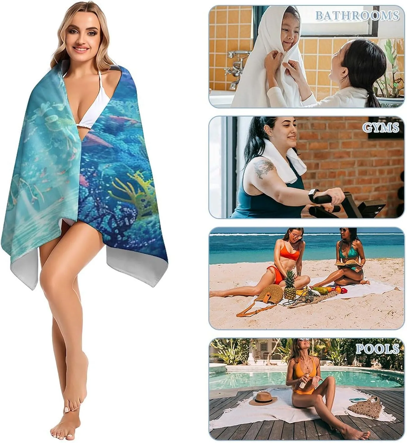 Soft Blanket Custom Yoga Mat Sea World for Shower Adventures, Large Easy Pack, Made in The USA, 61.4x30.8 Inch, Microfiber Thin, Girls Trip Gifts