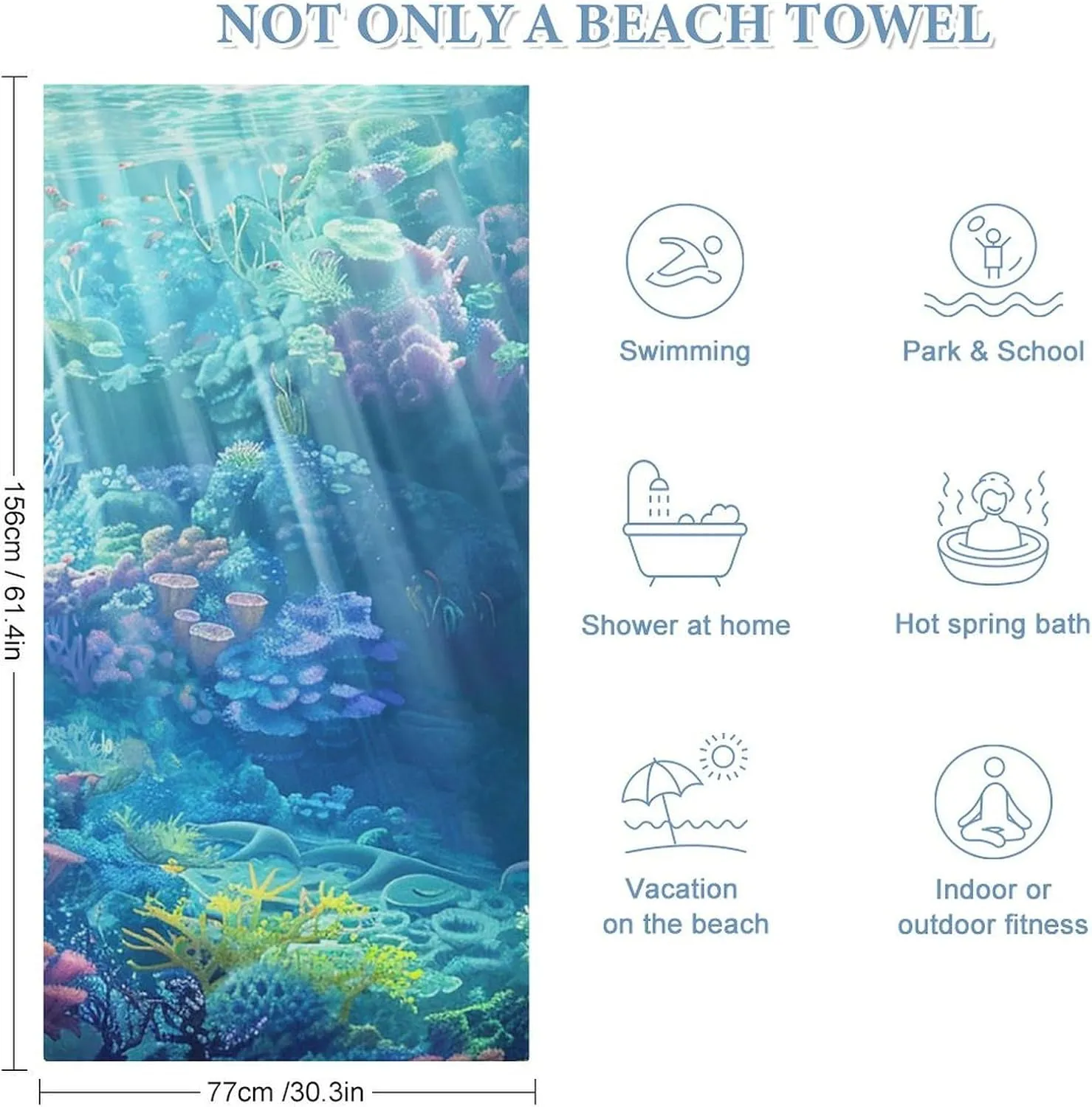 Soft Blanket Custom Yoga Mat Sea World for Shower Adventures, Large Easy Pack, Made in The USA, 61.4x30.8 Inch, Microfiber Thin, Girls Trip Gifts