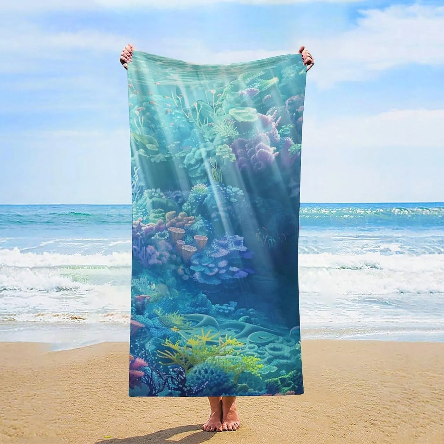 Soft Blanket Custom Yoga Mat Sea World for Shower Adventures, Large Easy Pack, Made in The USA, 61.4x30.8 Inch, Microfiber Thin, Girls Trip Gifts