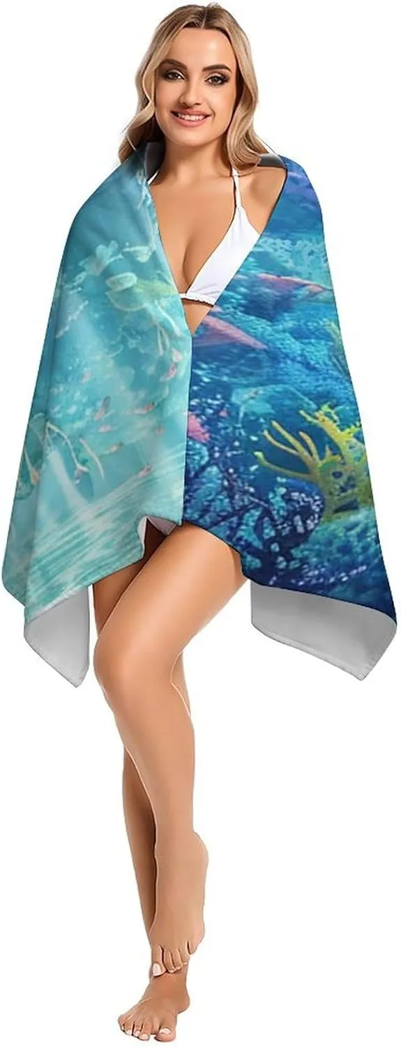 Soft Blanket Custom Yoga Mat Sea World for Shower Adventures, Large Easy Pack, Made in The USA, 61.4x30.8 Inch, Microfiber Thin, Girls Trip Gifts