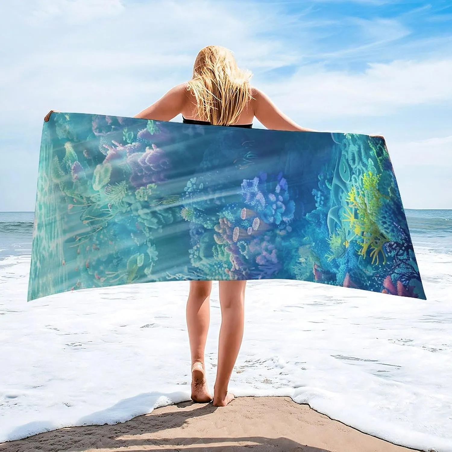 Soft Blanket Custom Yoga Mat Sea World for Shower Adventures, Large Easy Pack, Made in The USA, 61.4x30.8 Inch, Microfiber Thin, Girls Trip Gifts