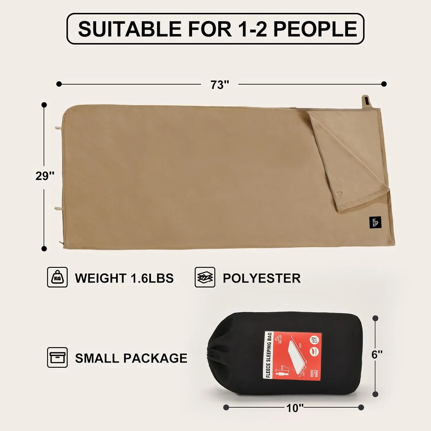 Soft Camping Blanket Cozy Sleeping Bag Warm Ultralight Camping Quilt Washable Portable Compact Blanket Indoor & Outdoor Blanket for Hiking Concerts Beach Trips,73"x29" Caramel