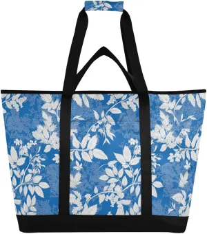 Soft Sided Cooler Bag Keeps Food Hot or Cold Travel or Beach Cooler Bags for Shopping Food Travel Beach Camping Blue White Boho Flowers Bloom
