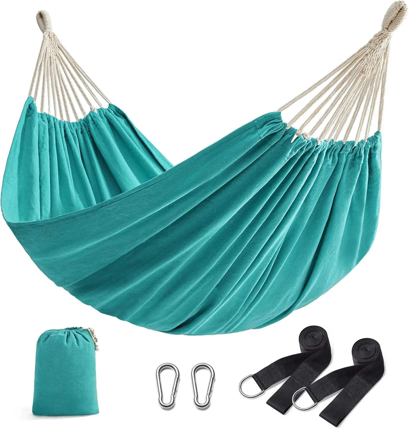 SONGMICS Double Hammock, 98.4 x 59.1 Inches, 660 lb Load Capacity, with Compression Bag, Mounting Straps, Carabiners, for Terrace, Balcony, Garden, Outdoor, Camping, Turquoise UGDC15BU