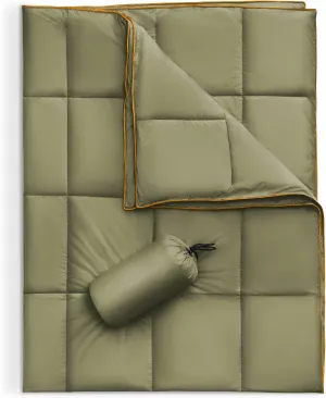 Sonive Blanket 80x84, Packable Compact Blanket Weatherproof Outdoor Down Alternative Throw Puffy Warm Quilt for Camping, Hiking, Backpacking, Picnic, Stadium Army Green