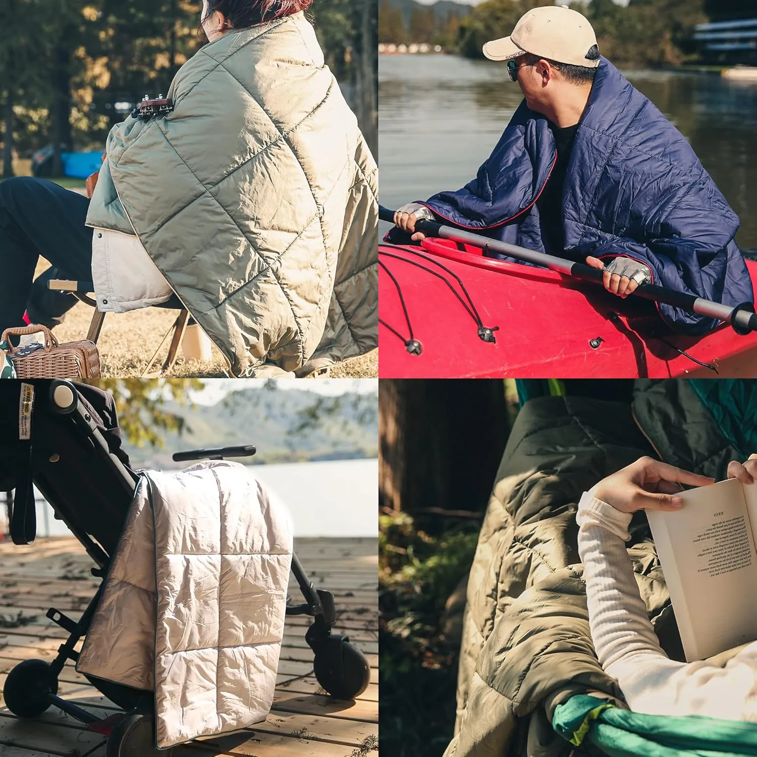 Sonive Blanket 80x84, Packable Compact Blanket Weatherproof Outdoor Down Alternative Throw Puffy Warm Quilt for Camping, Hiking, Backpacking, Picnic, Stadium Army Green