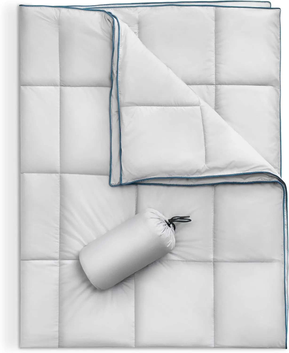 Sonive Blanket 80x84, Packable Compact Blanket Weatherproof Outdoor Down Alternative Throw Puffy Warm Quilt for Camping, Hiking, Backpacking, Picnic, Stadium Light Gray
