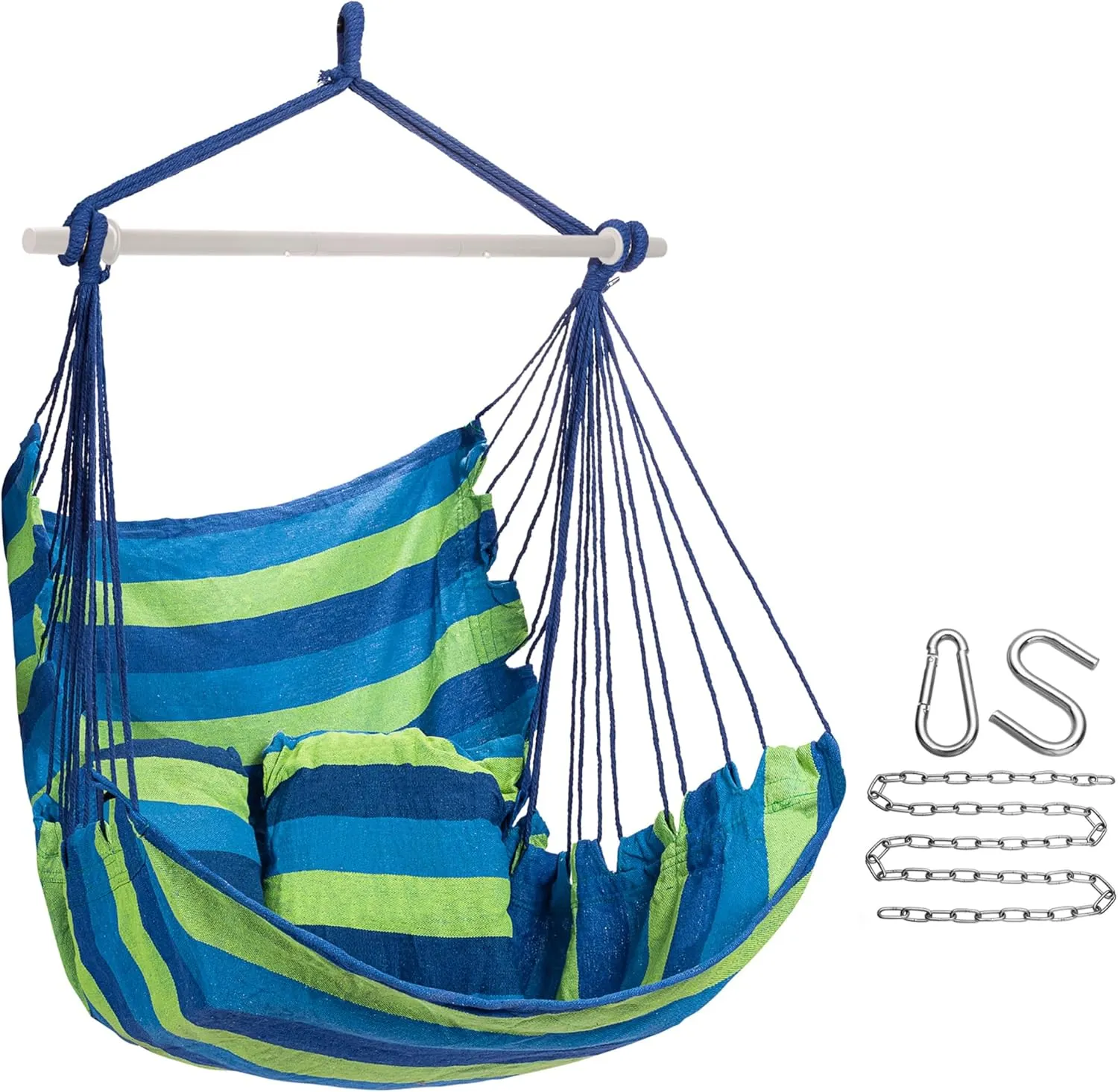 Sorbus Stylish Swing Chair - Fine Cotton Weave for Super Comfort & Durability - Hanging Hammock Chair w/2 Seat Cushions- Portable Outdoor Hanging Chair w/Hardware Kit - Indoor Outdoor Use - Max 265lbs