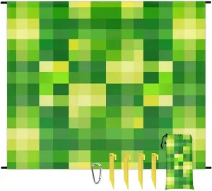 St Patricks Day Beach Blanket, Sandproof Beach Mat, Adults Waterproof Quick Drying Sand Free Mat with 4 x Ground Spikes for Outdoor Travel Camping Hiking, Green Shamrock Plaid