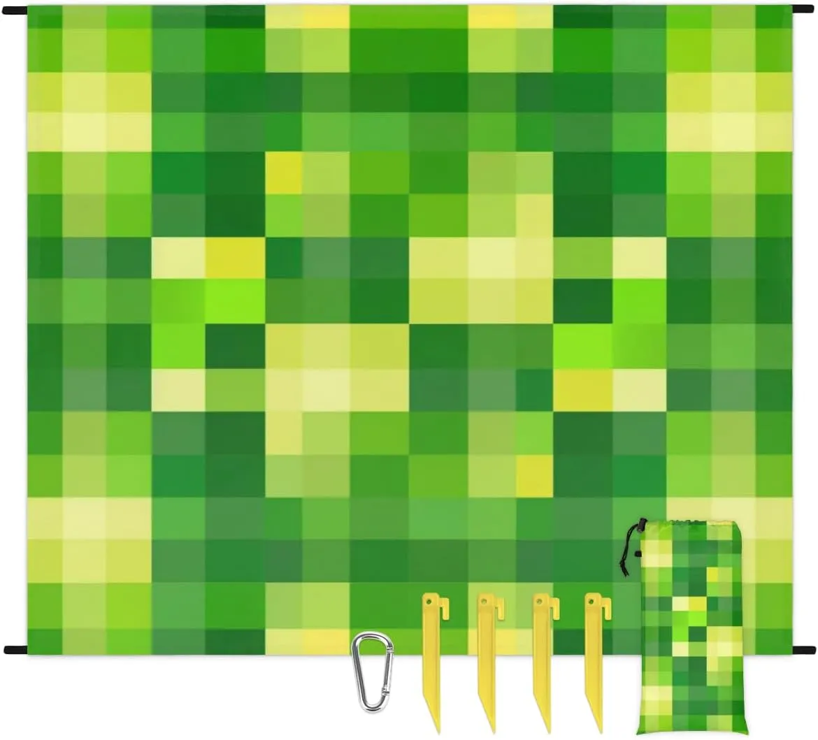 St Patricks Day Beach Blanket, Sandproof Beach Mat, Adults Waterproof Quick Drying Sand Free Mat with 4 x Ground Spikes for Outdoor Travel Camping Hiking, Green Shamrock Plaid