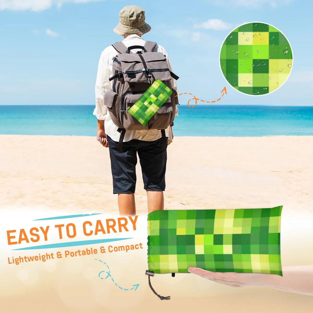 St Patricks Day Beach Blanket, Sandproof Beach Mat, Adults Waterproof Quick Drying Sand Free Mat with 4 x Ground Spikes for Outdoor Travel Camping Hiking, Green Shamrock Plaid