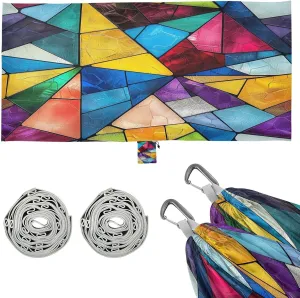 Stained Glass Camping Hammock, 330 lbs with 2 Tree Straps, Carry Bag, Single Portable Hammock for Outdoor/Indoor, Hiking, Beach, Backpacking, Travel