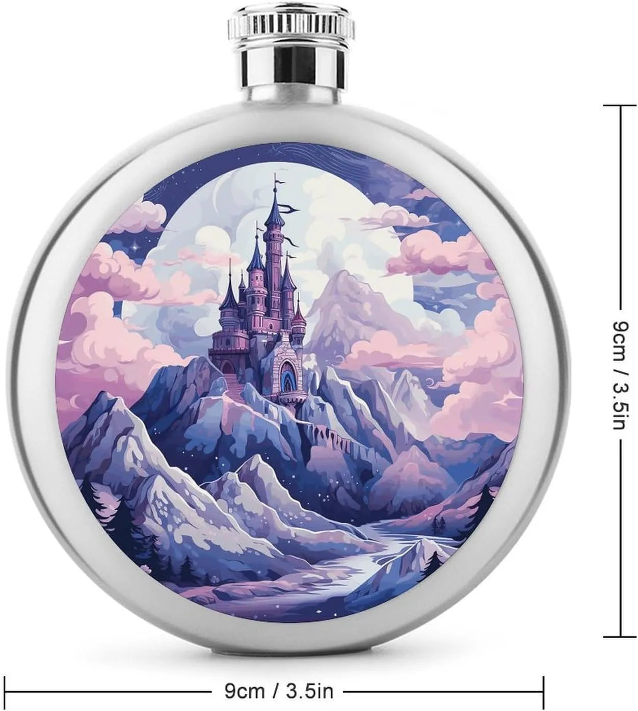 Stainless Steel Wine Bottle Liquor Container Clouds over The Castle Print Leak Proof Hip Flask Durable for Camping Hiking Travel Festivals