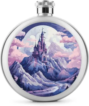 Stainless Steel Wine Bottle Liquor Container Clouds over The Castle Print Leak Proof Hip Flask Durable for Camping Hiking Travel Festivals