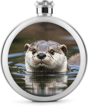 Stainless Steel Wine Bottle Liquor Container Cute Otter Print Leak Proof Hip Flask Durable for Camping Hiking Travel Festivals