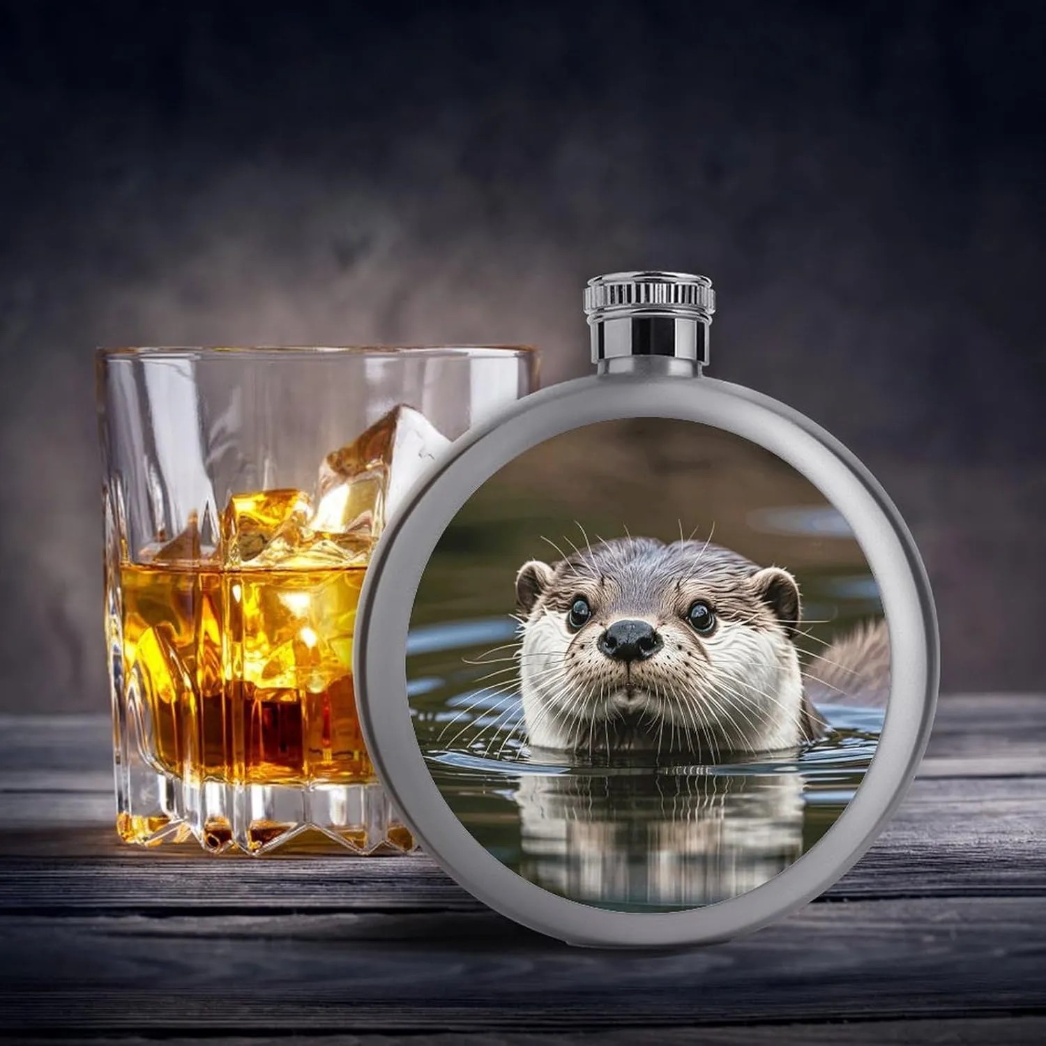 Stainless Steel Wine Bottle Liquor Container Cute Otter Print Leak Proof Hip Flask Durable for Camping Hiking Travel Festivals