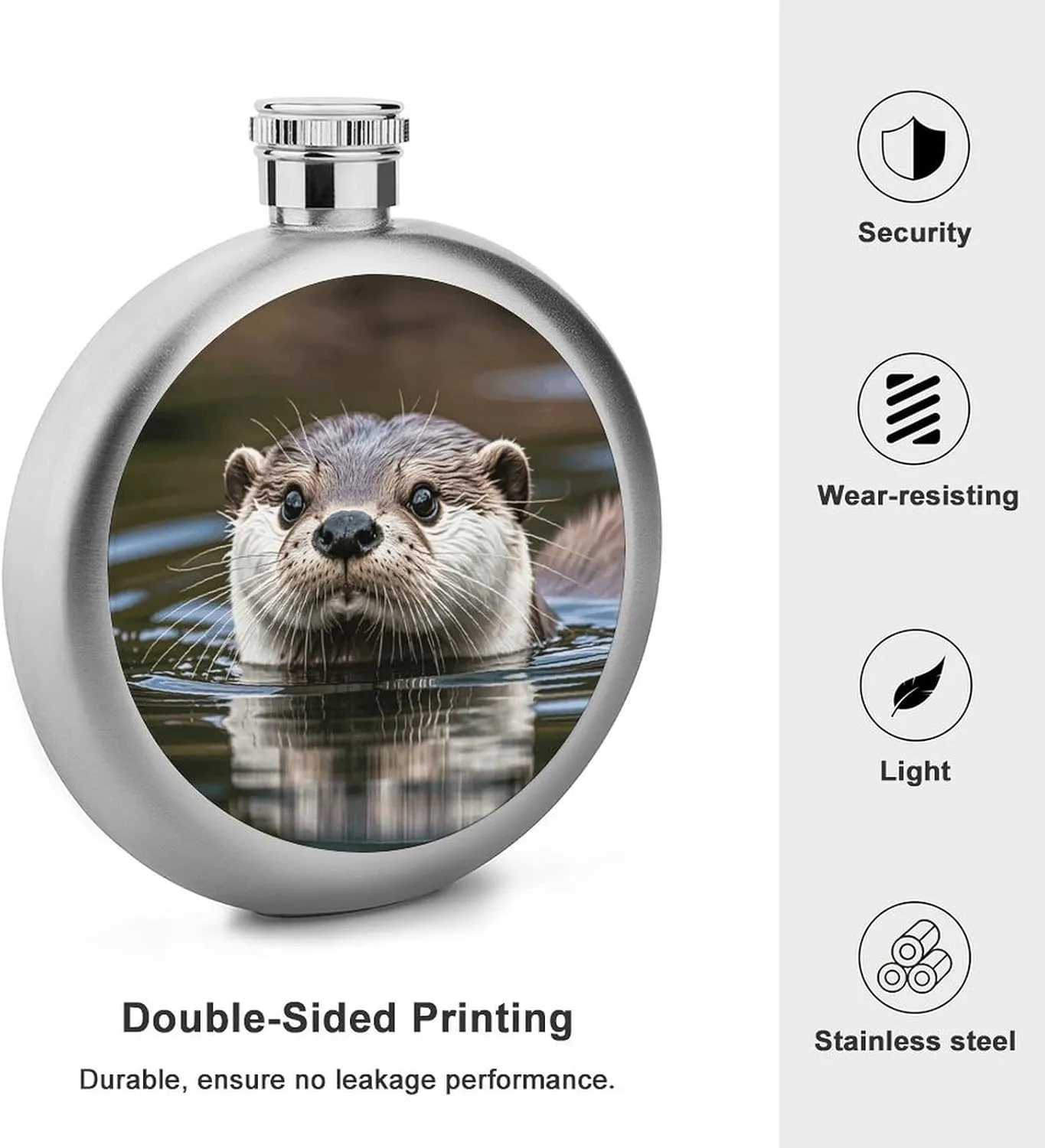 Stainless Steel Wine Bottle Liquor Container Cute Otter Print Leak Proof Hip Flask Durable for Camping Hiking Travel Festivals