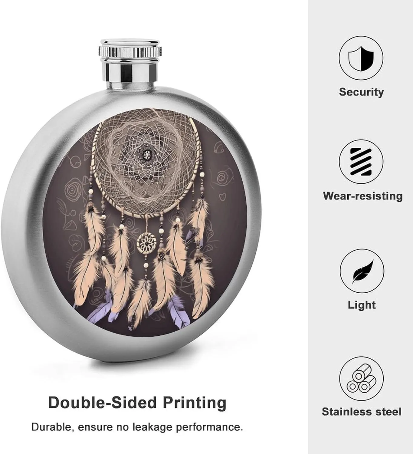 Stainless Steel Wine Bottle Liquor Container Dream Catcher Print Leak Proof Hip Flask Durable for Camping Hiking Travel Festivals