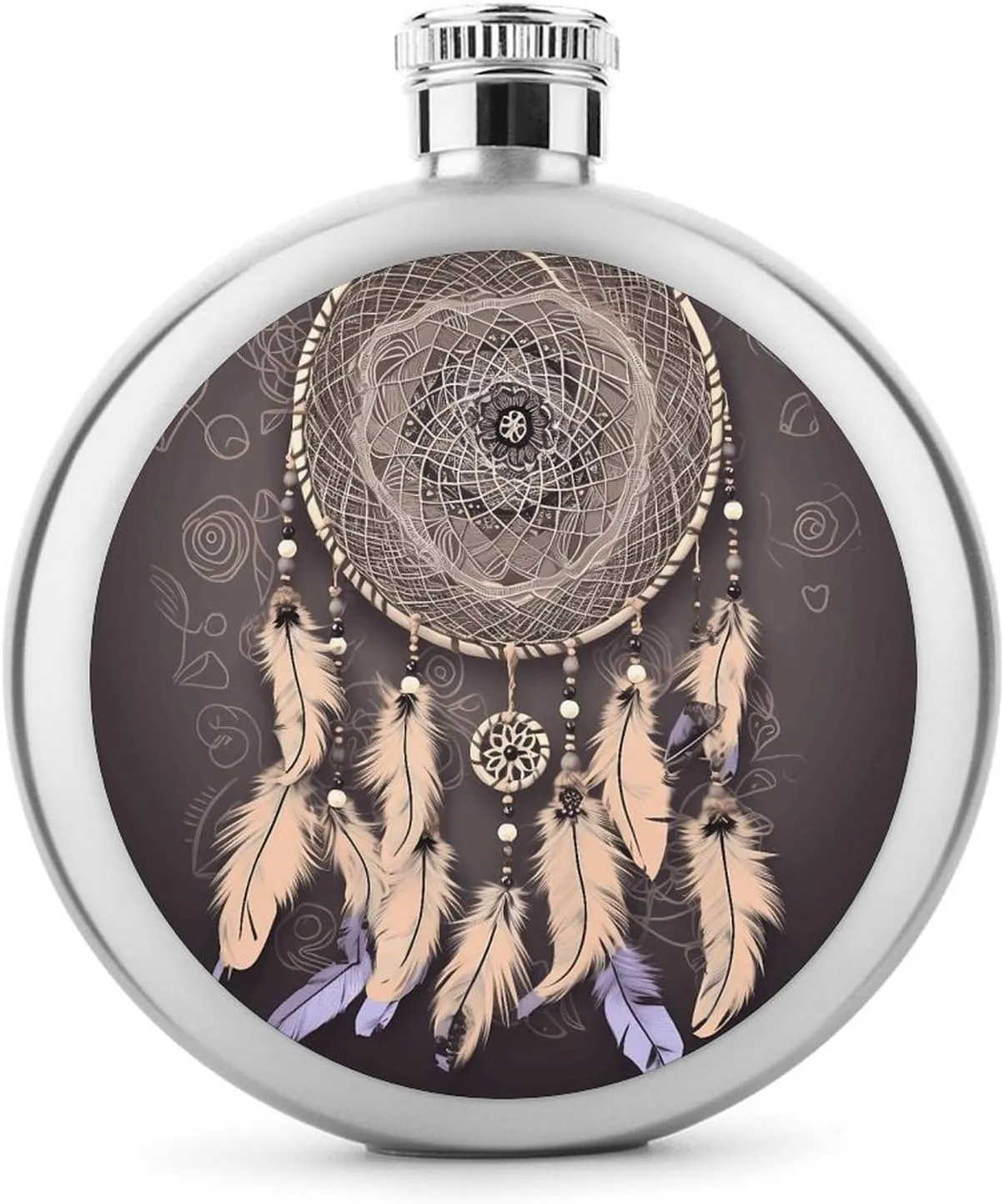 Stainless Steel Wine Bottle Liquor Container Dream Catcher Print Leak Proof Hip Flask Durable for Camping Hiking Travel Festivals