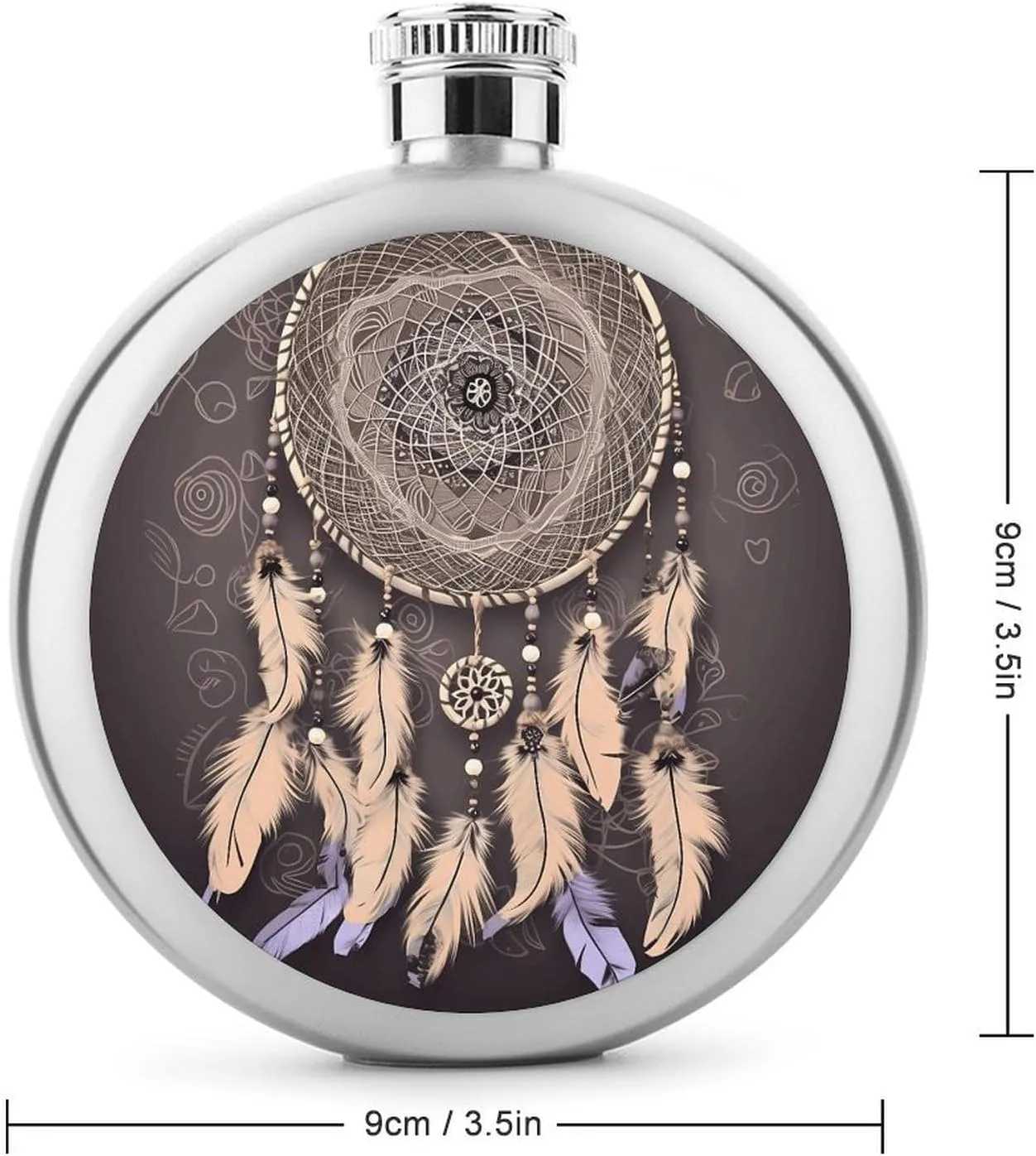Stainless Steel Wine Bottle Liquor Container Dream Catcher Print Leak Proof Hip Flask Durable for Camping Hiking Travel Festivals