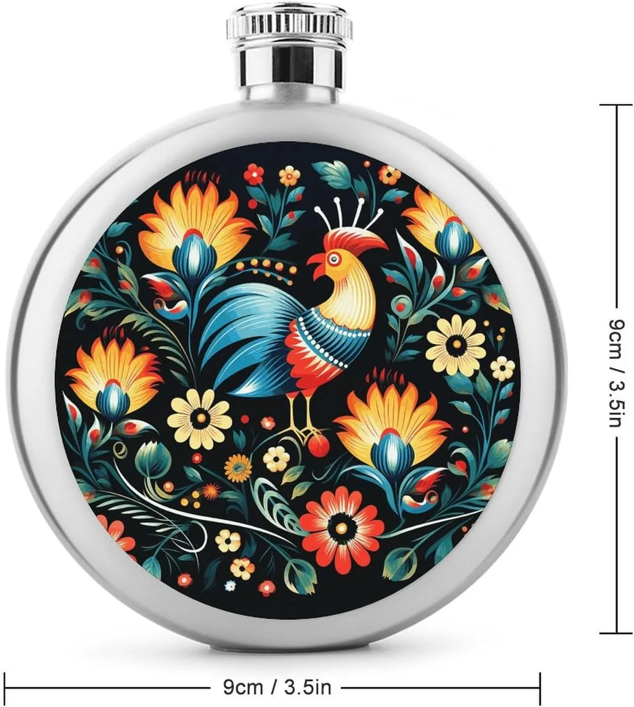Stainless Steel Wine Bottle Liquor Container Polish Folk Art Pattern Print Leak Proof Hip Flask Durable for Camping Hiking Travel Festivals