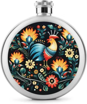 Stainless Steel Wine Bottle Liquor Container Polish Folk Art Pattern Print Leak Proof Hip Flask Durable for Camping Hiking Travel Festivals