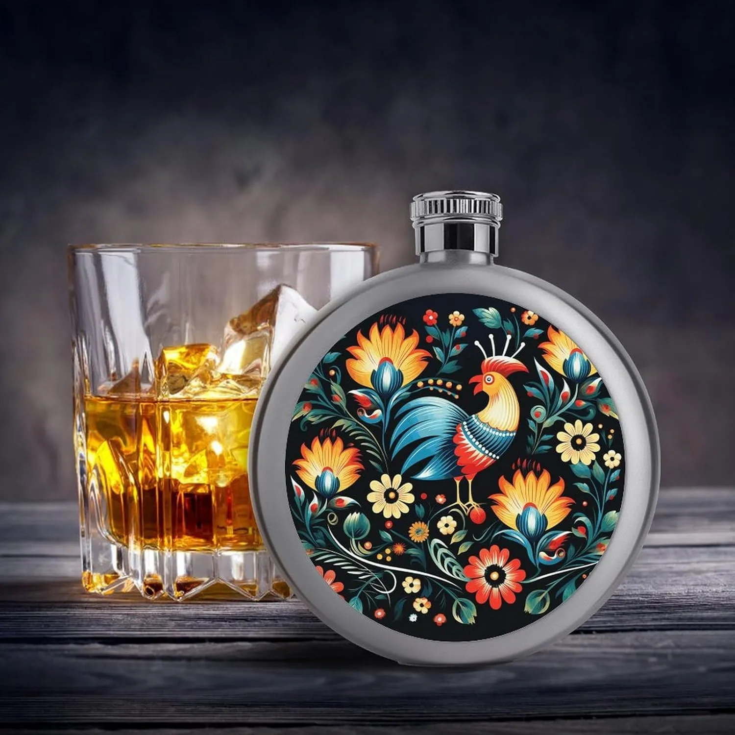 Stainless Steel Wine Bottle Liquor Container Polish Folk Art Pattern Print Leak Proof Hip Flask Durable for Camping Hiking Travel Festivals