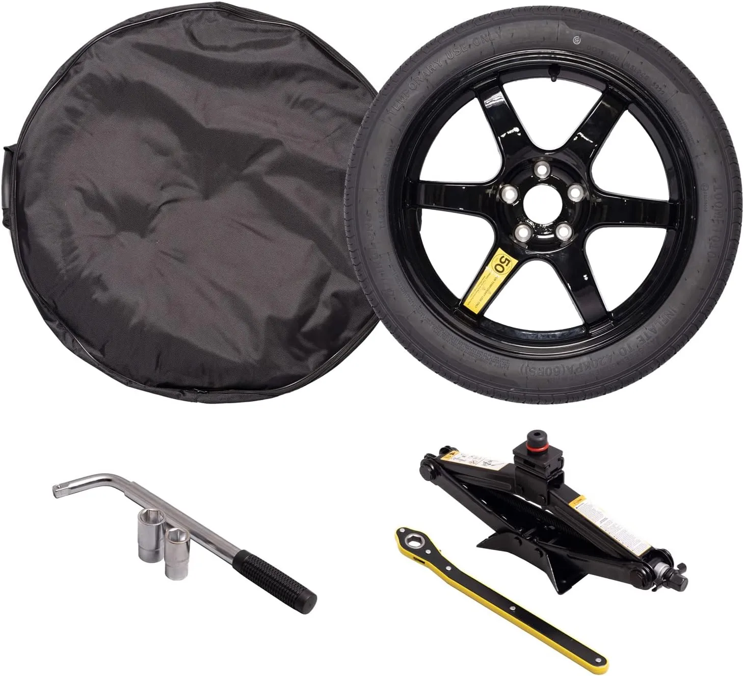 StanceMagic Complete Spare Wheel and Tire Compatible with 2017  Tesla Model 3 Performance Trim with 20" Wheels - Includes 18x4 Rim, 135/80R18 Tire, Scissor Jack, Tire Iron, Sockets, Carrying Bag