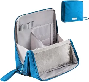 Standing Makeup Bag Portable, Large Capacity, Doresty Makeup Bag, Waterproof Multipurpose Stand up Toiletry Bags Stationery Organizer, Toiletry Bags with Compartments for Traveling (Blue)