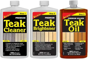 STAR BRITE Premium Teak Care Kit - Marine Grade Teak Cleaner, Brightener & Golden Teak Oil - Ideal for Boats, Decks, Patio & Fine Wood Furniture - Renew, Refinish & Protect (081202)
