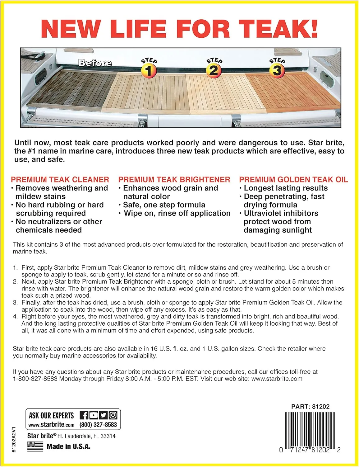 STAR BRITE Premium Teak Care Kit - Marine Grade Teak Cleaner, Brightener & Golden Teak Oil - Ideal for Boats, Decks, Patio & Fine Wood Furniture - Renew, Refinish & Protect (081202)