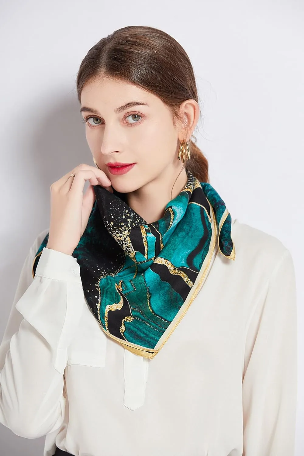 STARWHISPER 100% Pure Mulberry Silk Square Scarf-27''x27 Lightweight Hair Scarves Headscarf Night Sleeping with Gift Packed