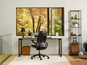 Steelcase Gesture Office Chair - Cogent: Connect Licorice Fabric, High Seat Height, Shell Back, Black on Black Frame with Polished Aluminum Base, Lumbar Support, and Standard Carpet Casters