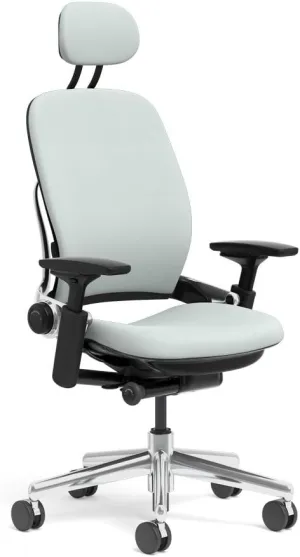 Steelcase Leap Task Chair: Polished Aluminum Base - 4D Adjustable Arms - Headrest - Hard Floor Casters