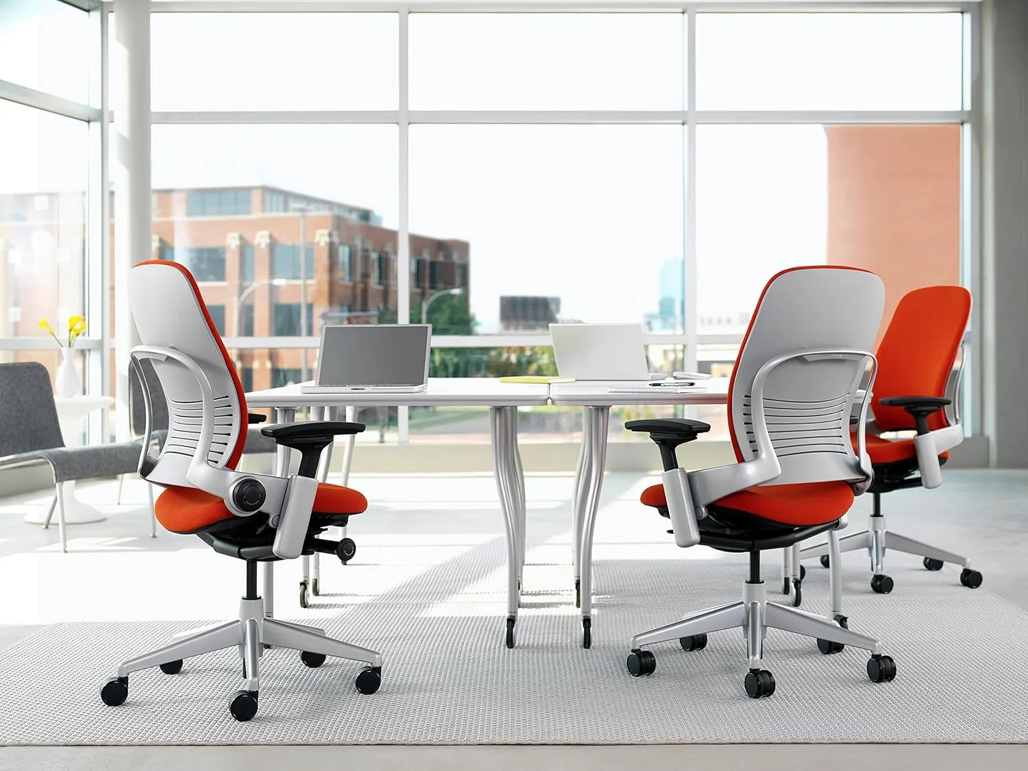 Steelcase Leap Task Chair: Polished Aluminum Base - 4D Adjustable Arms - No Headrest - Hard Floor Casters