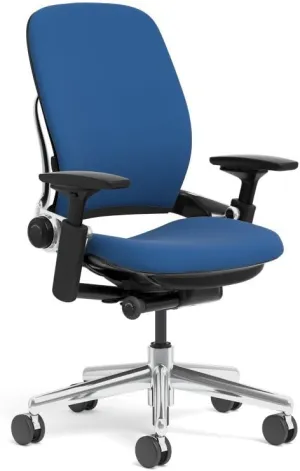 Steelcase Leap Task Chair: Polished Aluminum Base - 4D Adjustable Arms - No Headrest - Standard Carpet Casters