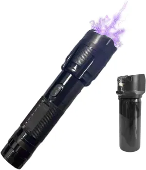 Stun Gun Flashlight and Pepper Spray Combo Rechargeable Self Defense Kit with LED Light for Men Women Personal Safety Gear Night Protection Set