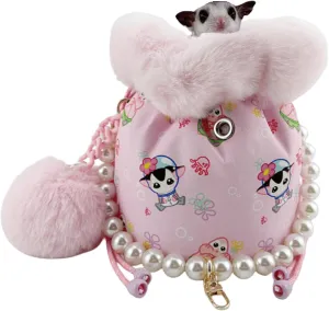 Sugar Glider Bonding Pouch - Soft Sleeping Pouch with Breathable Vent & Drawstring Portable Travel Bag Small Animal Carrier for Sugar Glider Squirrel Hamster Rats Hedgehog Bird Parrot (Pink)