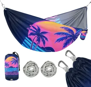 Summer Neon Coconut Tree Sunset 330lb Capacity Outdoor Hammock with Hanging Rope Cloth Hammock for Outside Camping Essentials accesorios para Camping