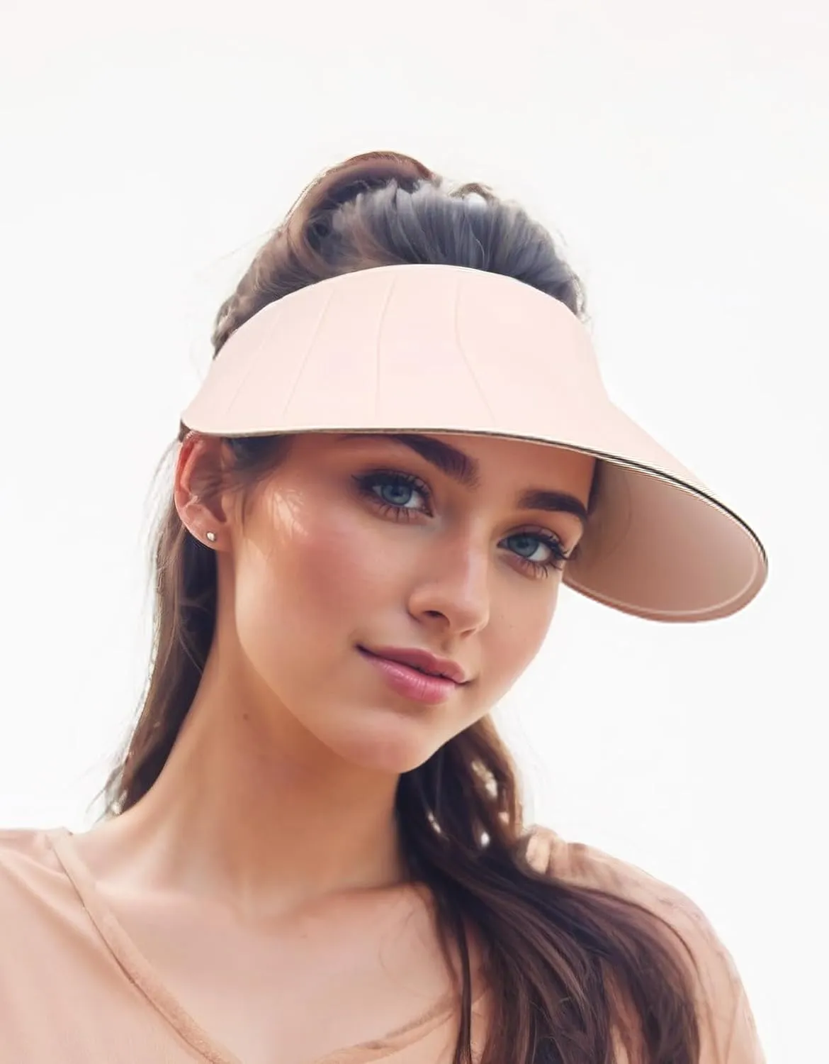 Sun Visor Hat for Women & Men 4" Wide Brim Golf Beach Simplicity Foldable Roll-up Ponytail Hat with Hook & Loop Closure