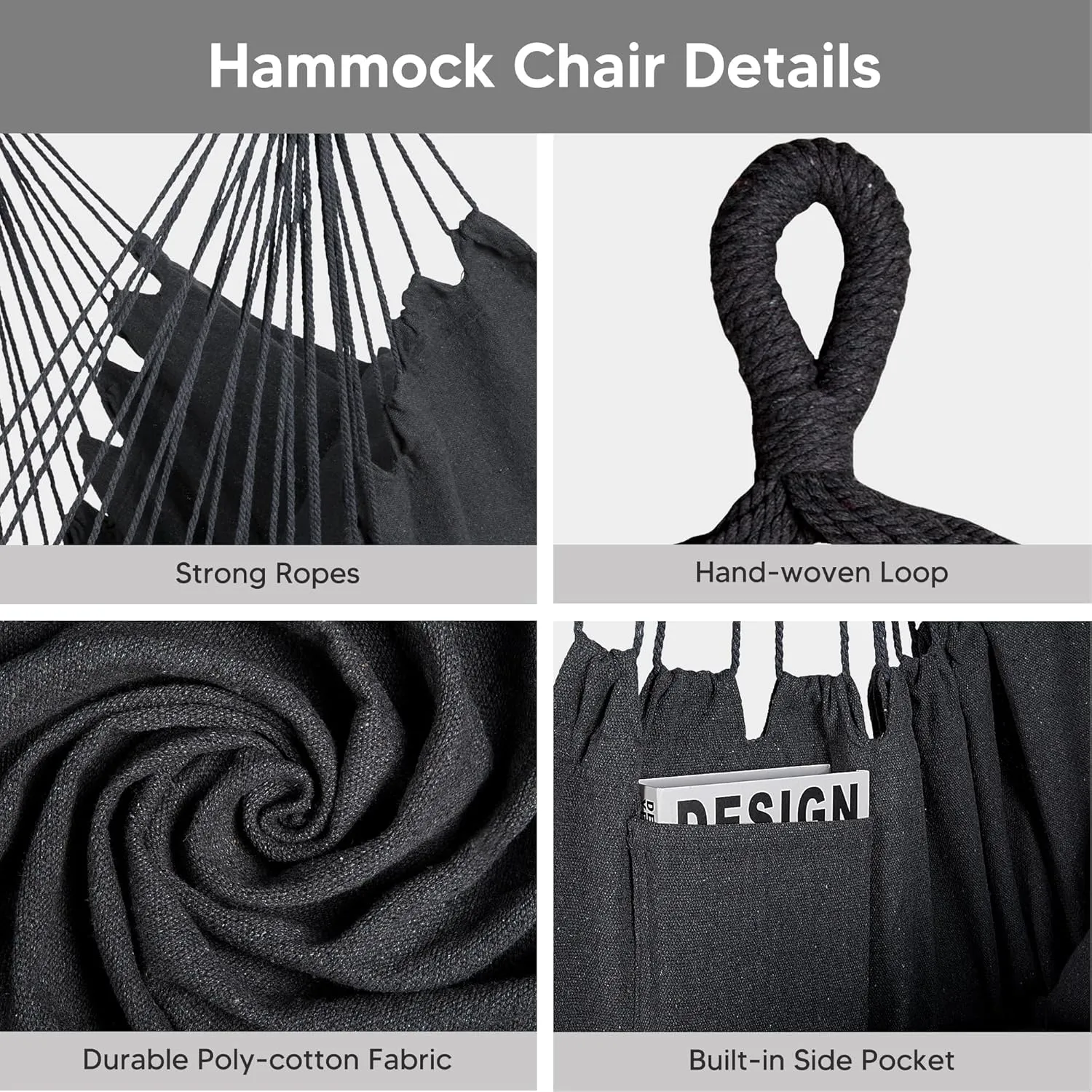 SUNCREAT 2-in-1 Hammocks Convertible Portable Double Hammock with Stand Included, Outdoor Hammock and Stand, Patent Pending, Dark Grey with Tassel