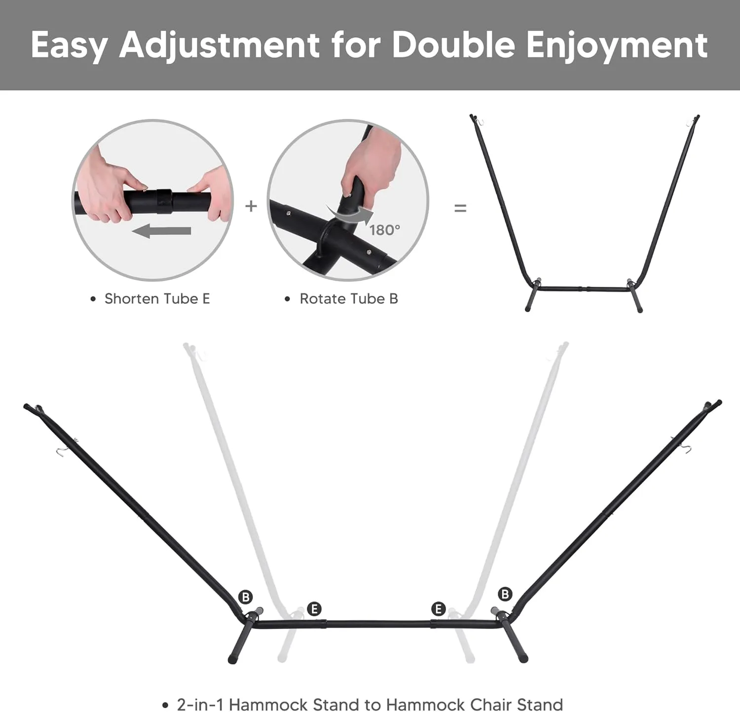 SUNCREAT 2-in-1 Hammocks Convertible Portable Double Hammock with Stand Included, Outdoor Hammock and Stand, Patent Pending, Dark Grey with Tassel