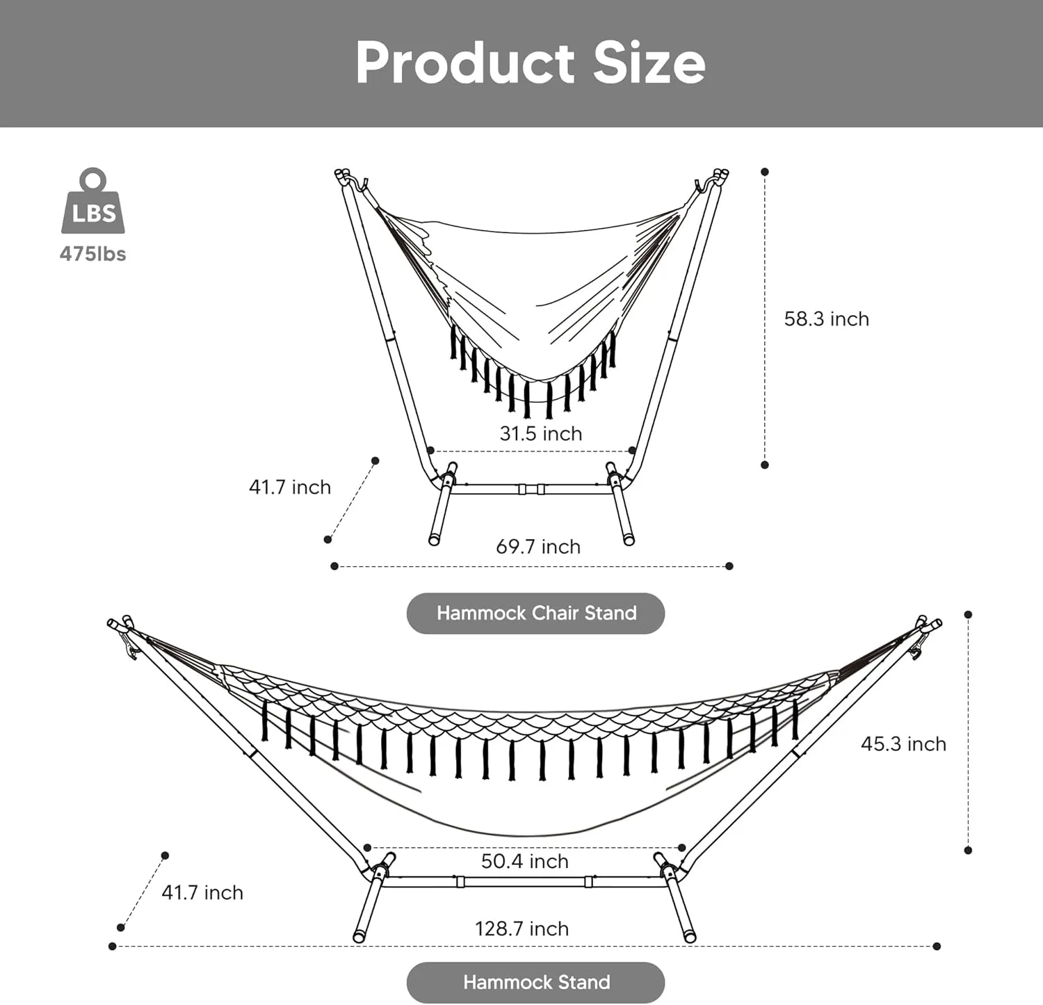 SUNCREAT 2-in-1 Hammocks Convertible Portable Double Hammock with Stand Included, Outdoor Hammock and Stand, Patent Pending, Dark Grey with Tassel