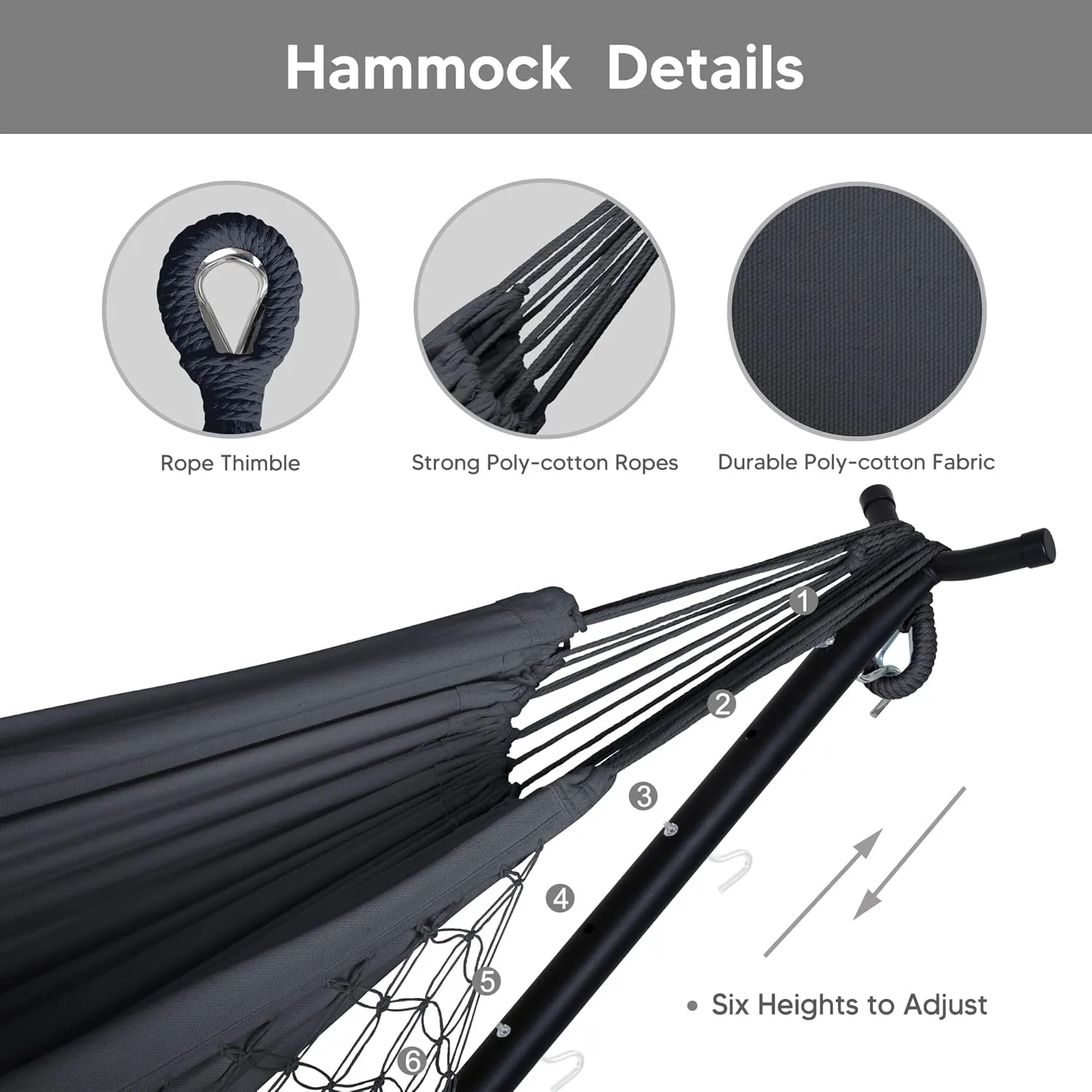 SUNCREAT 2-in-1 Hammocks Convertible Portable Double Hammock with Stand Included, Outdoor Hammock and Stand, Patent Pending, Dark Grey with Tassel