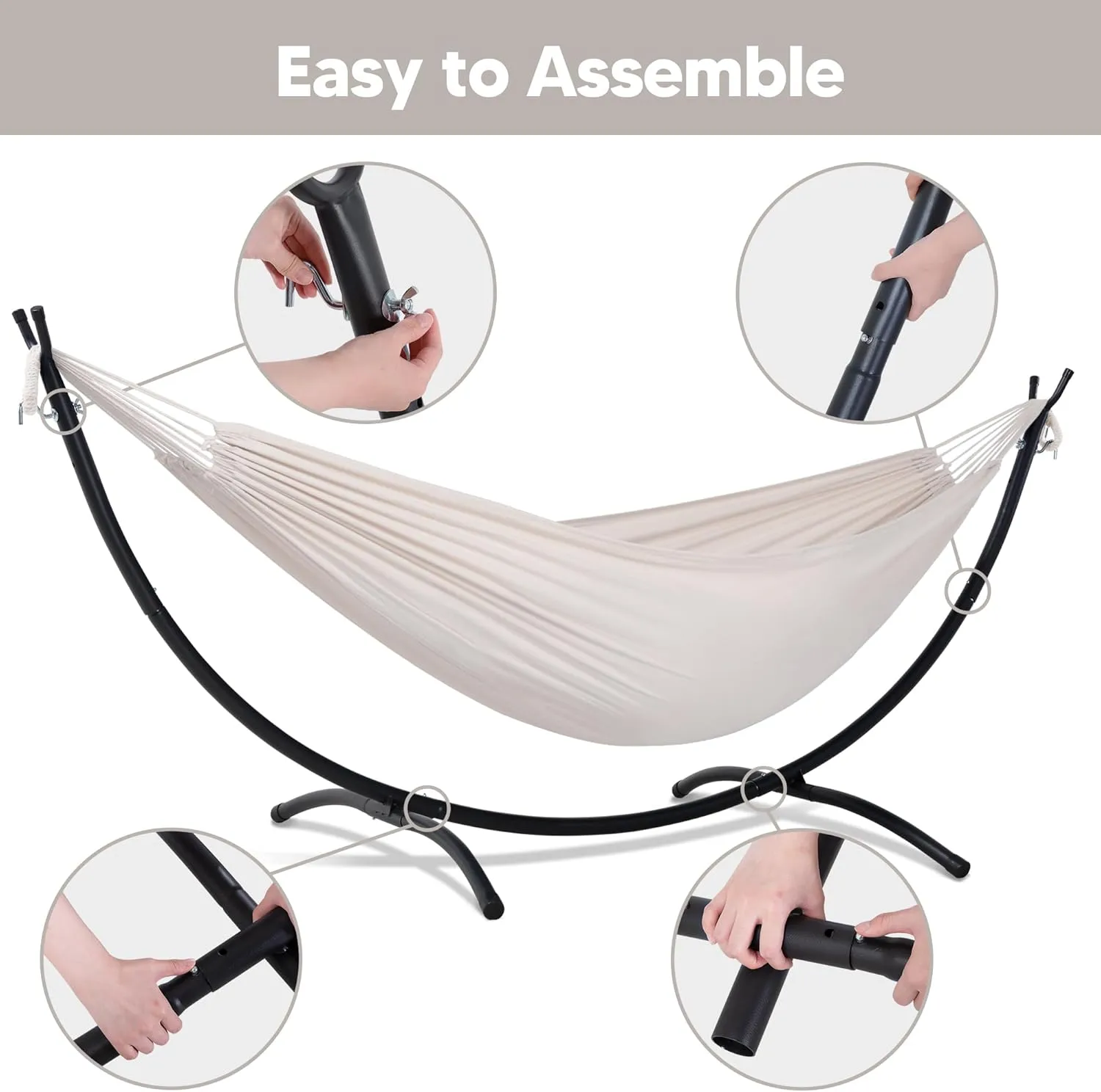 SUNCREAT Portable Outdoor Hammock with Stand Included, Double Hammock with Stand for Outside, Beige