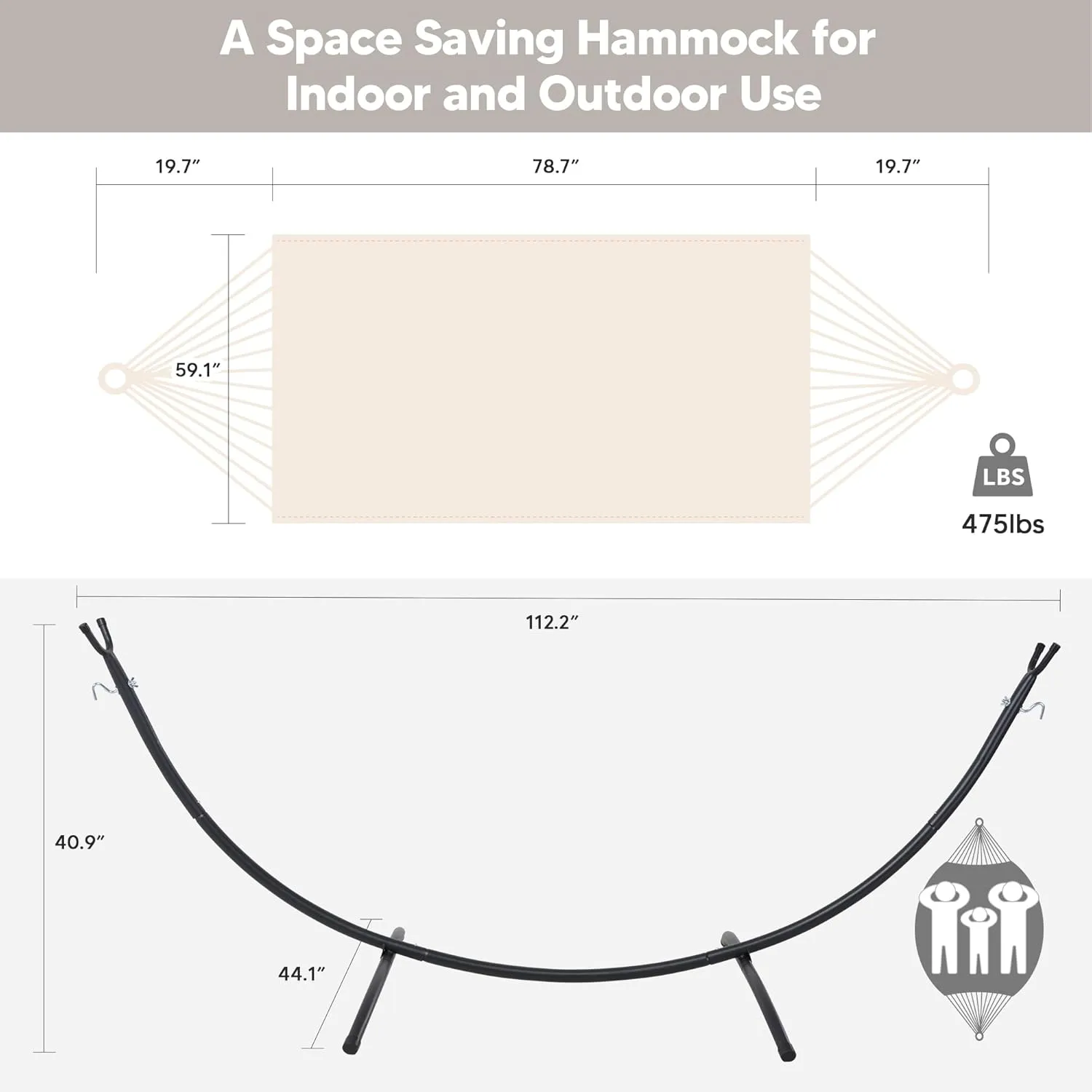 SUNCREAT Portable Outdoor Hammock with Stand Included, Double Hammock with Stand for Outside, Beige